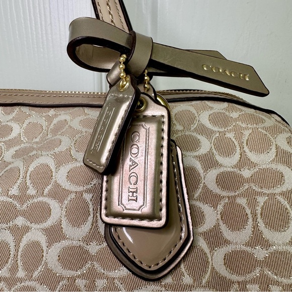 Coach Poppy East West Signature Satchel | Sparkly Gold Tan Patent | 26425 👜 - Picture 2 of 16